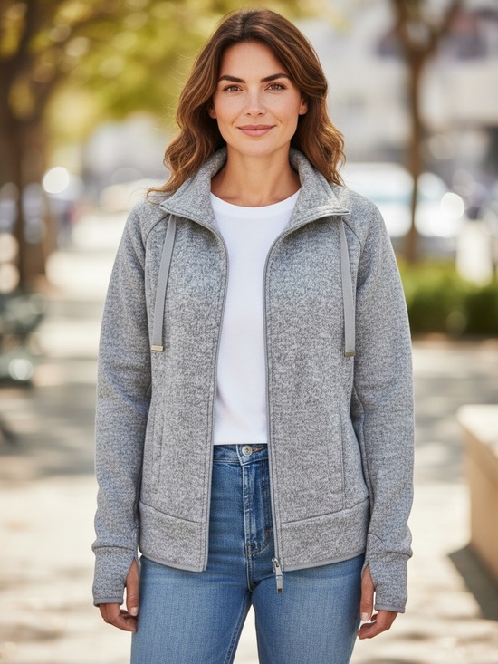 Danskin Now Tops - Danskin Now Cloud Melange Full Zip Fleece Jacket Gray L 12-14
